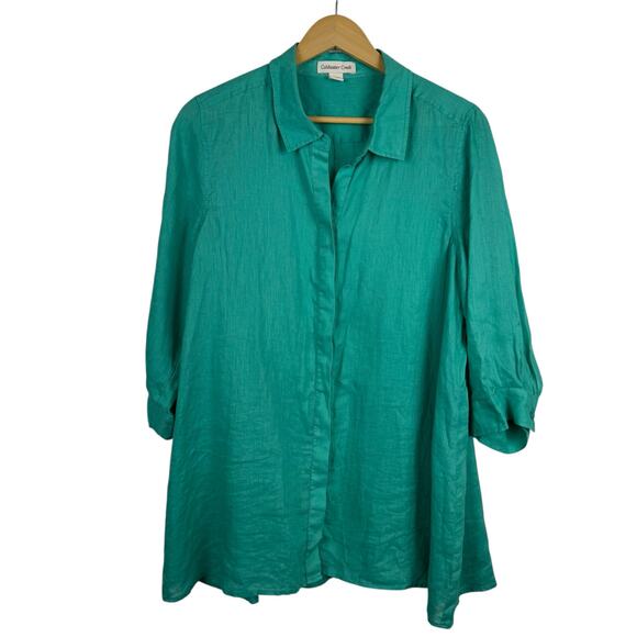 Coldwater Creek Womens 100%‎ Linen Button Down Shirt in Teal Sz L Lightweight - Picture 1 of 13